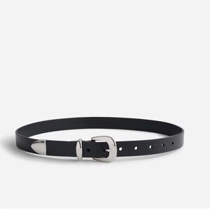 Madewell Skinny Western Belt In True Black Shiny Silver buckle M $68 NN241  NEW